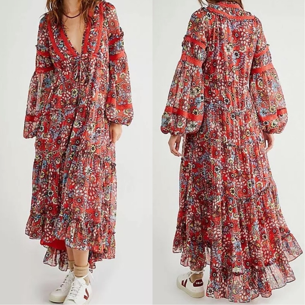 Free People Cassis Printed Chiffon Dress